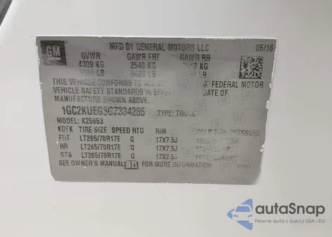 2016 Chevrolet Silverado 2500Hd Wt из США, поврежденный, VIN 1GC2KUEG3GZ334285